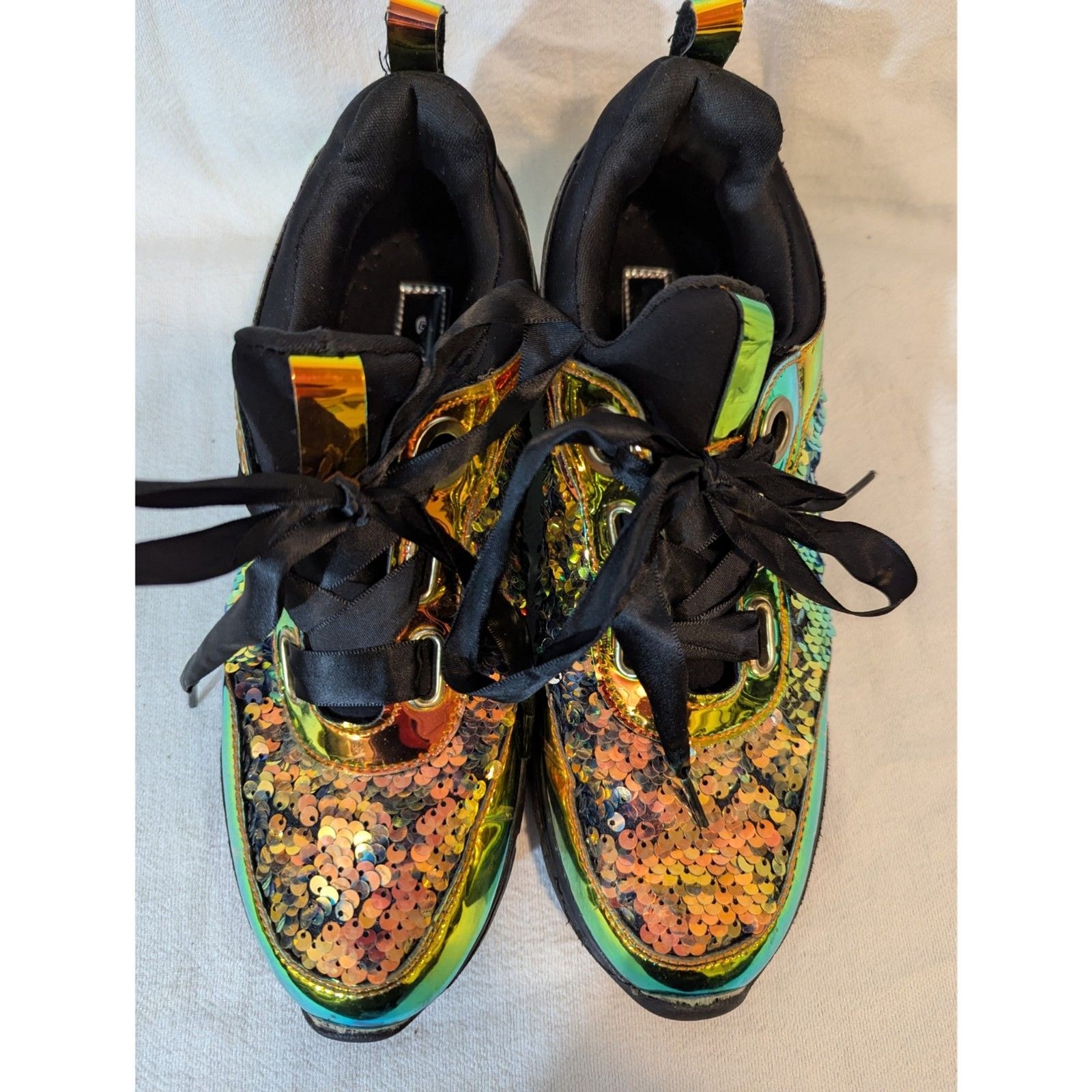 Lucky Step Holographic Sequin Sneakers Size 7.5 Women Iridescent Party Statement