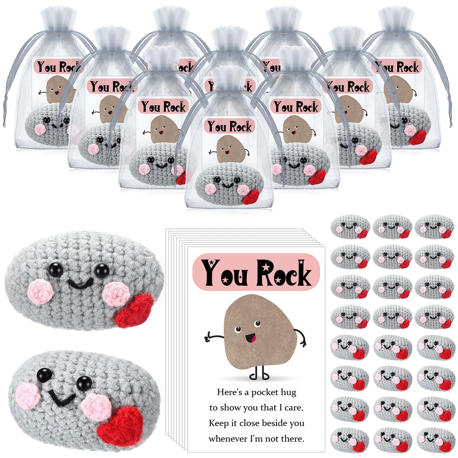 HyDren 24 Sets Inspirational You Rock Gifts Bulk Pocket Hug Gifts Include