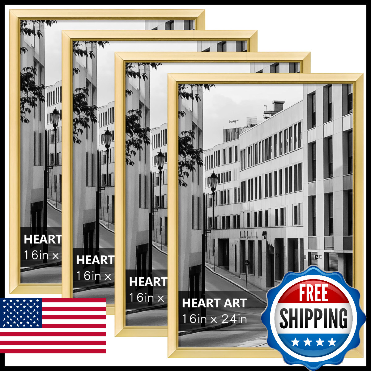 HEART ART 16x24 Frame 4 Pack,16x24 Poster Frame Without Mat,16 x 24 Wall Gallery