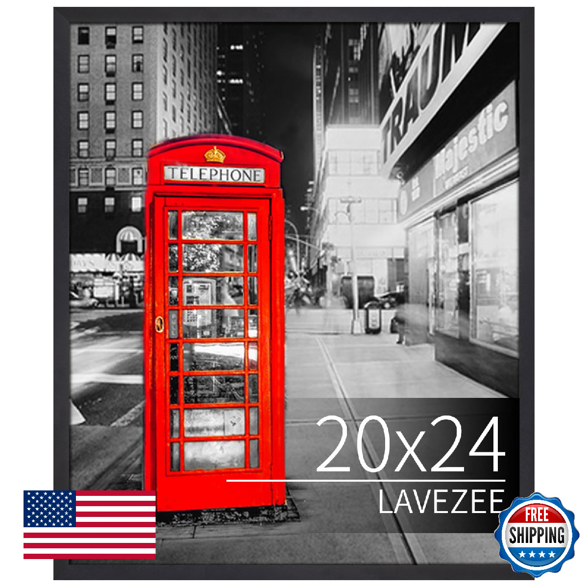 Lavezee 20x24 Black Poster Frame - Display 20 x 24 Inch Photo Picture Wall Frame
