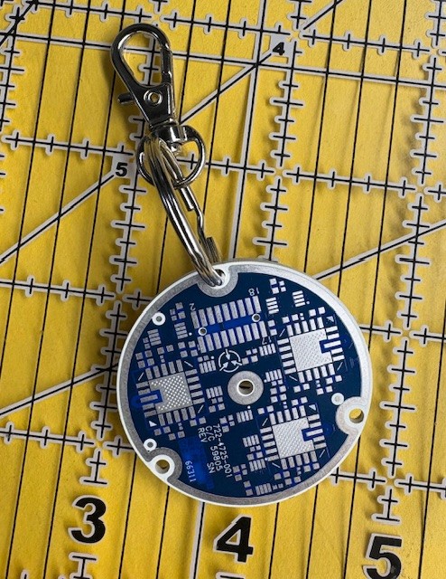 Circuit Board Keychain Tech Gift  Genuine Silver Dark Blue Round 