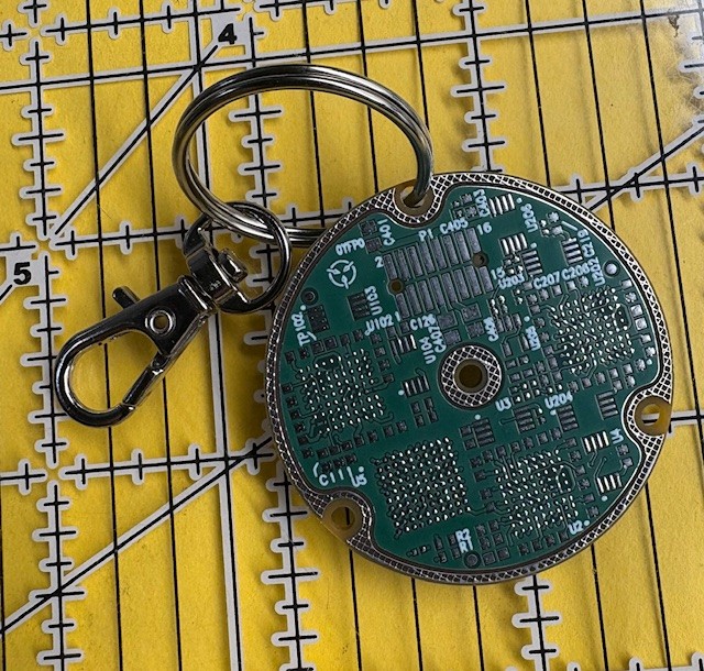 Circuit Board Keychain Tech Gift  Genuine Silver Dark Green Round 