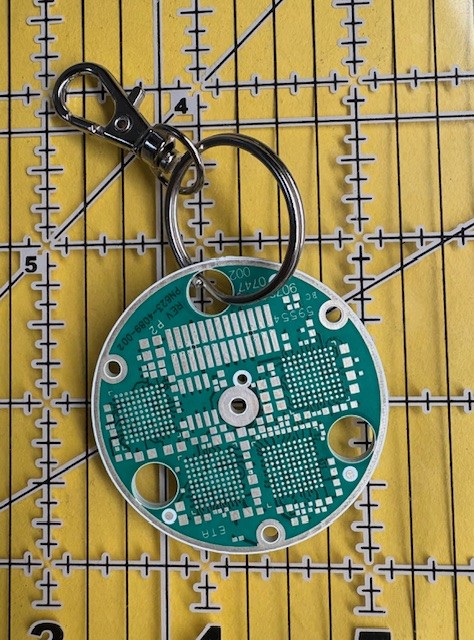 Circuit Board Keychain Tech Gift  Genuine Silver Dark Green Round 