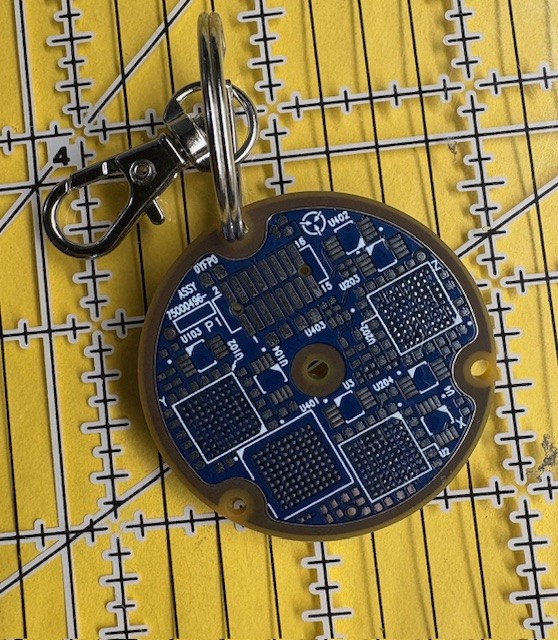 Circuit Board Keychain Tech Gift  Genuine Silver Dark Blue Round 