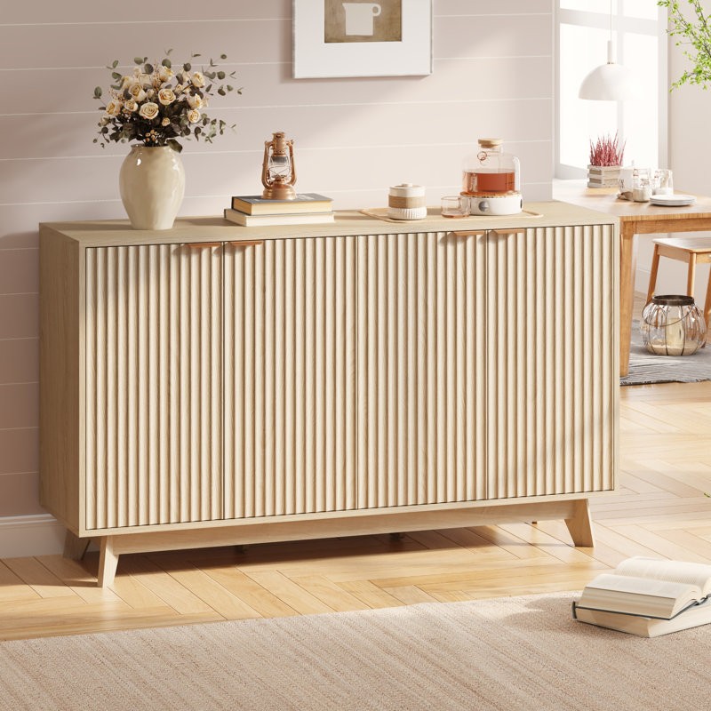 4 - Door Accent Cabinet, Fluted Sideboards With Adjustable Shelves For Room