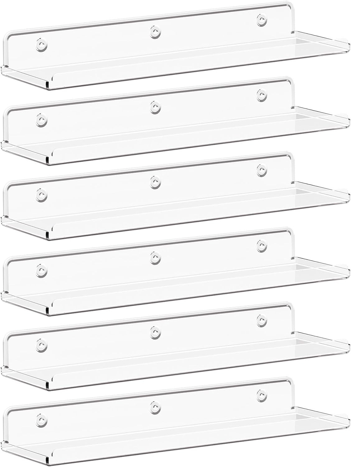 Floating Shelves for Wall, 6 Pack 15" Clear Acrylic Shelf Room Decor for Book/Fi