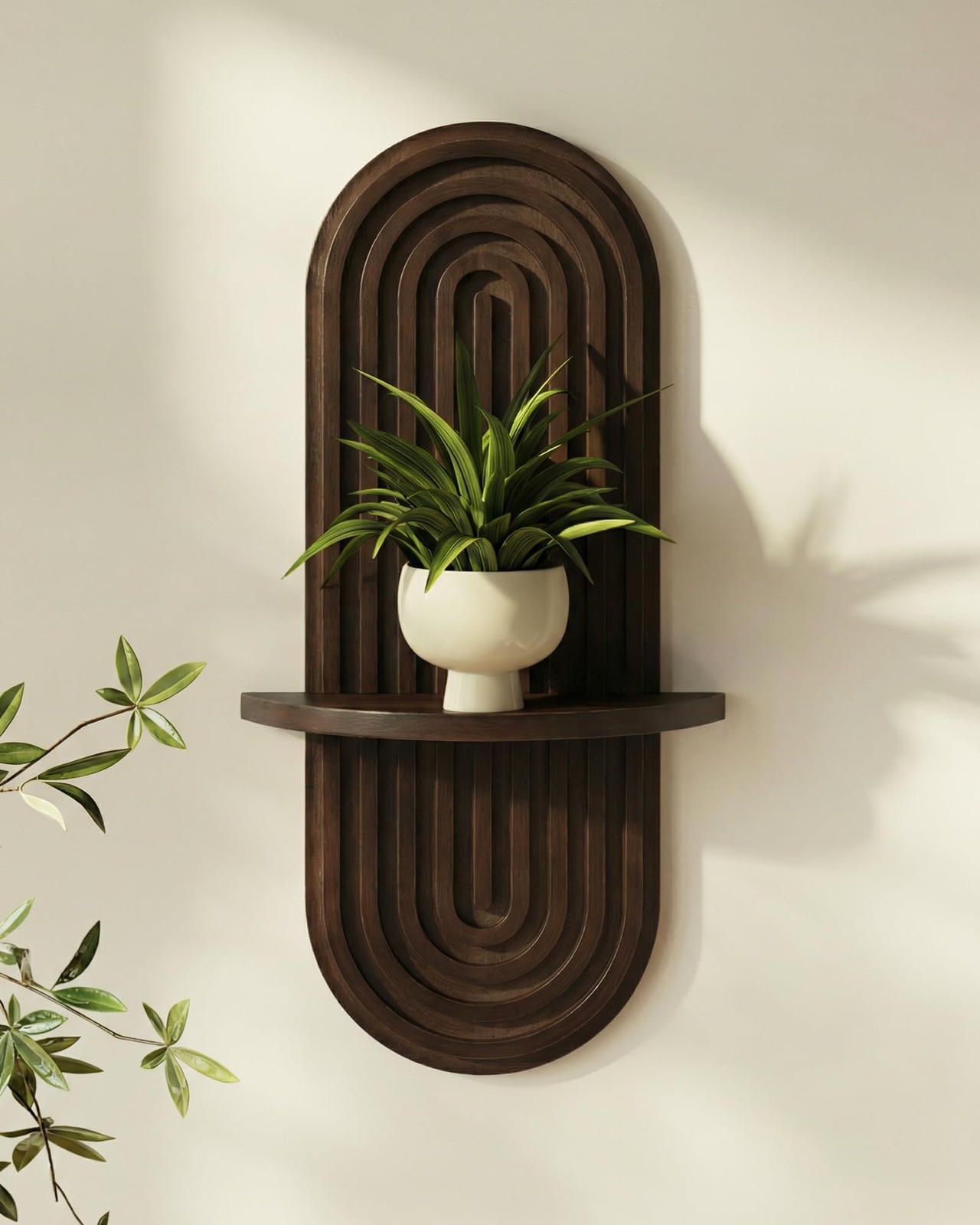 Boho Wall Decor Brown Plant Wall Shelf, Mid Century Modern Decor Hanging Plan...