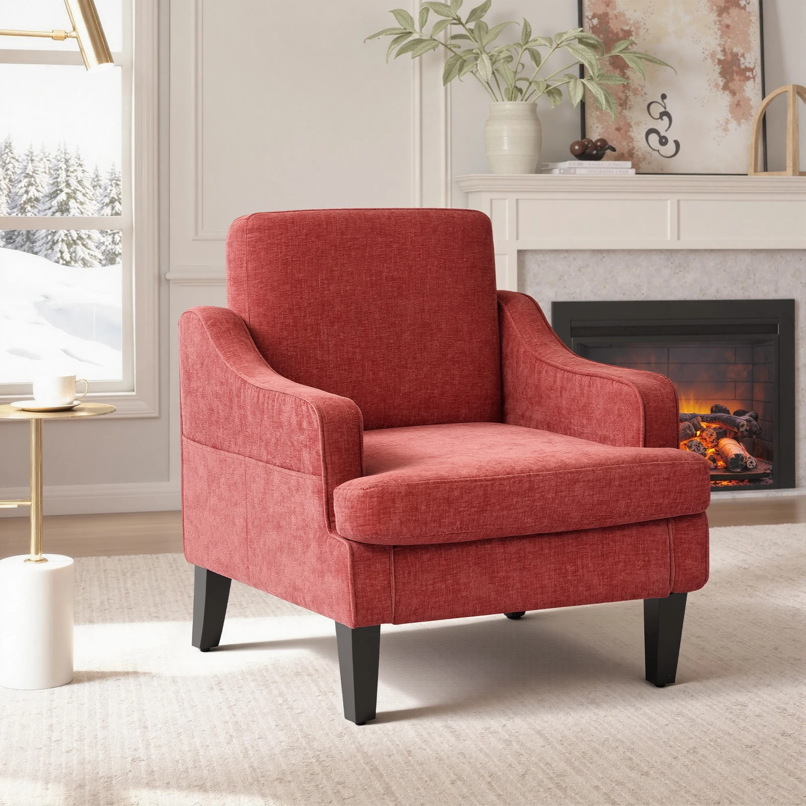 Modern Chenille Accent Armchair Soft Upholstered Lounge Chair Living Room