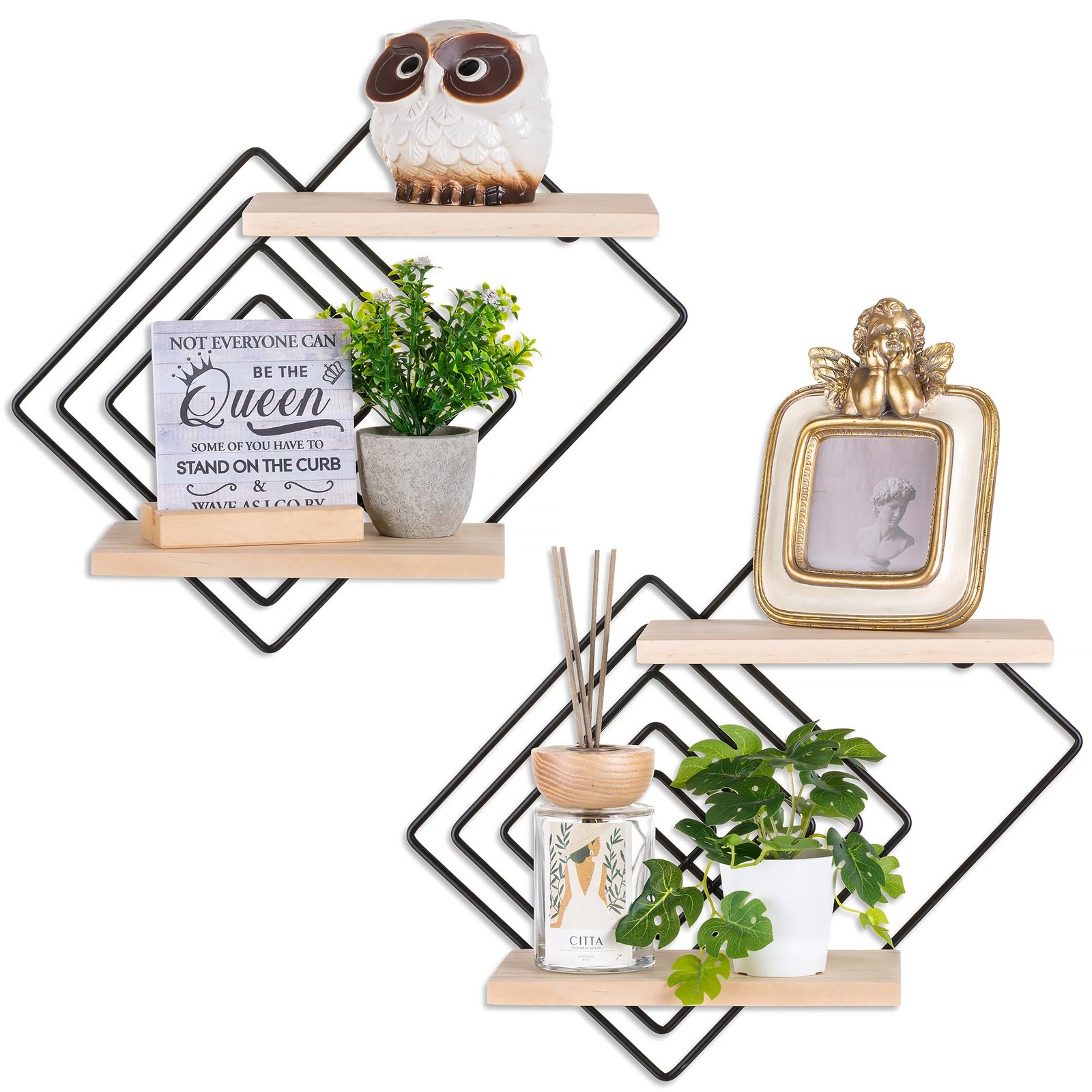 Bedroom Shelves for Wall Decor Set of 2 Small 2-Tier Floating Plant Shelf