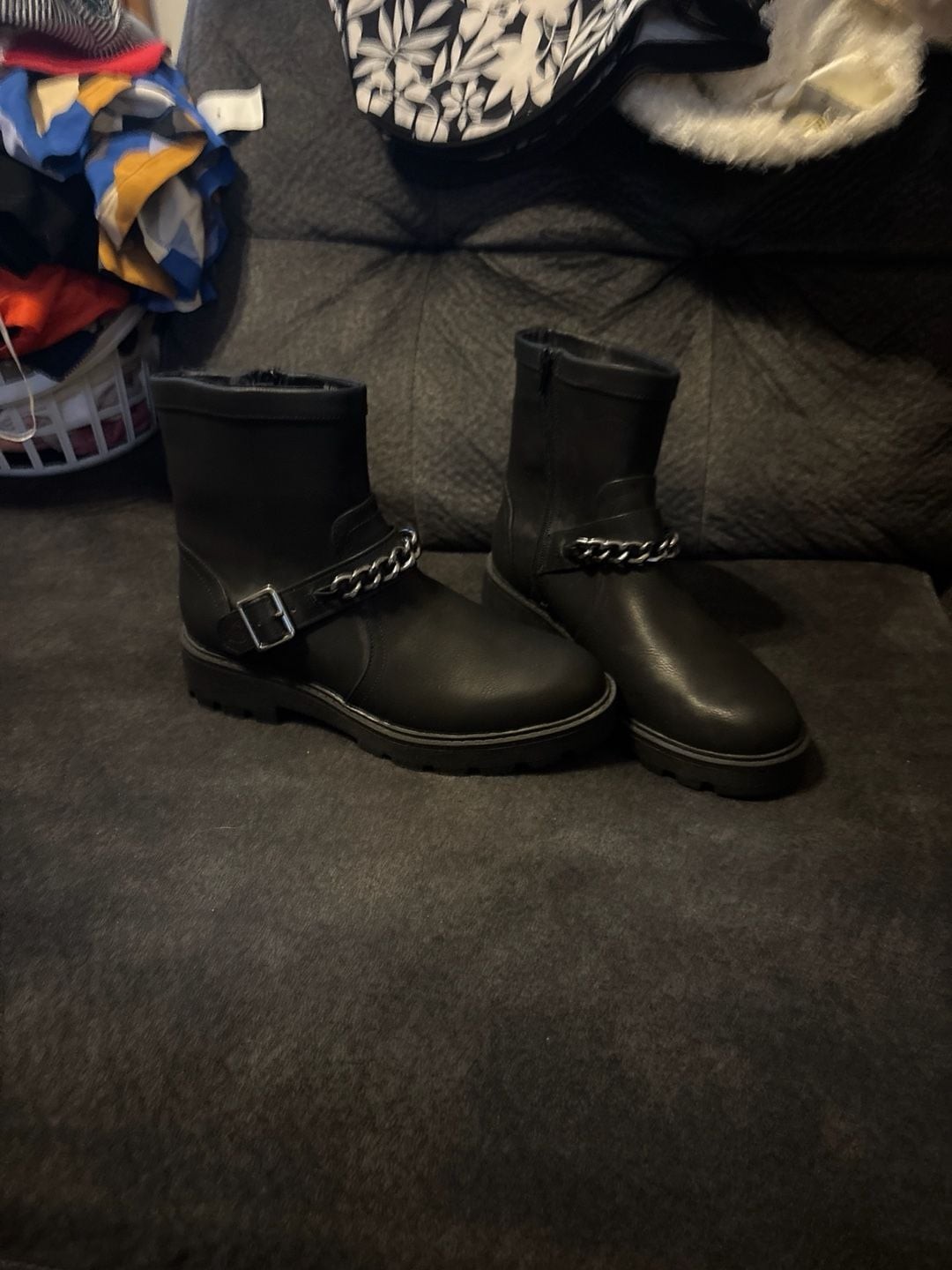 XOXO Fatimah Women's Black Chain and Buckle Lug Sole Ankle Boots