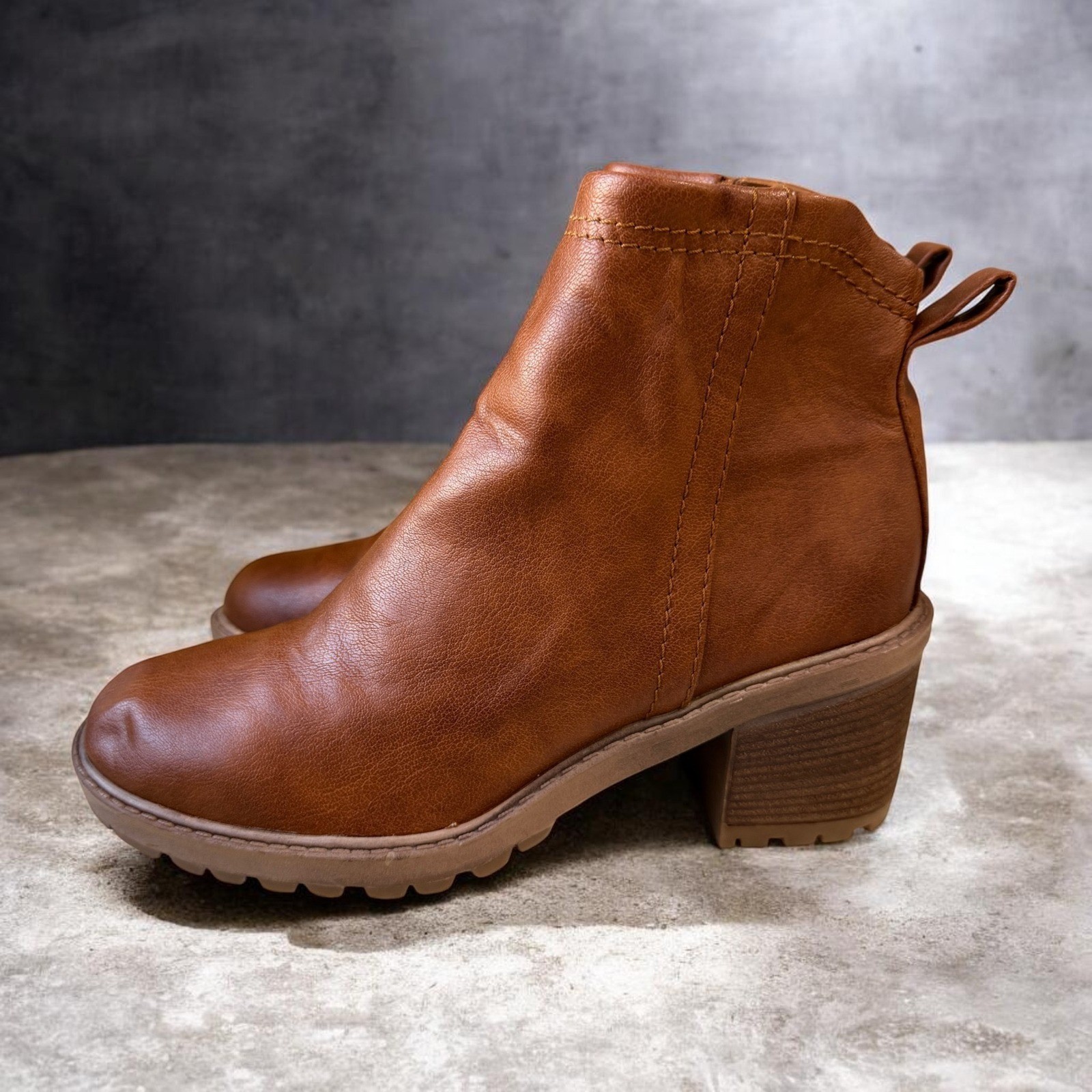 Zodiac Brown Lug Sole Ankle Boots Chunky Heel Minimalist Streetwear Utility