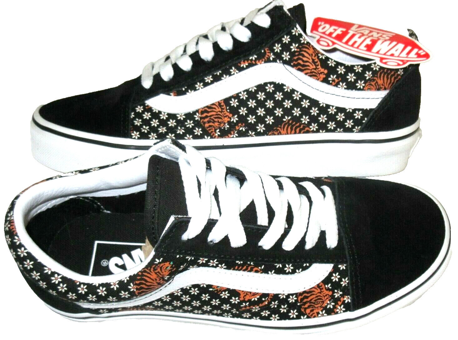 Vans Women's Old Skool Tiger Floral Black True White Skate shoes Size 6 NIB