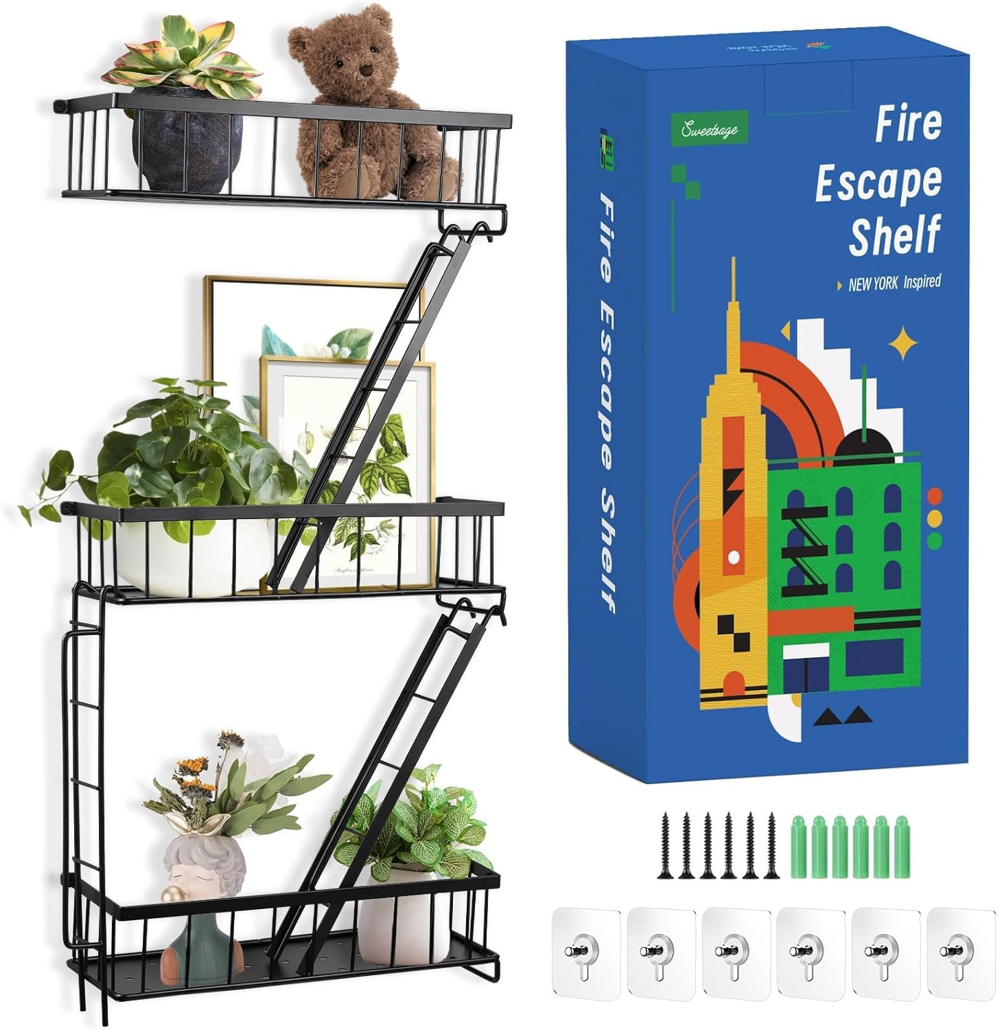 Fire Escape Wall Shelf - New York Decorative Ladder Shelf, Wall Art Floating She