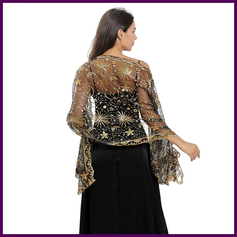 Elegant Women's Sequined Evening Dress Shawl Hollow Bridal Party Wrap