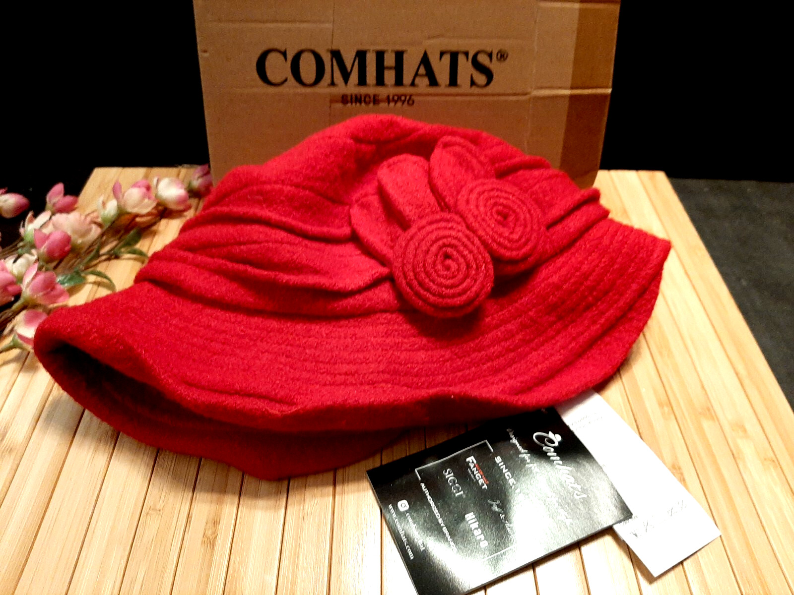 Comhats Womens  Cloche Bucket Hat  Wool Elegant Dress 1920s Vintage Fedora Red M