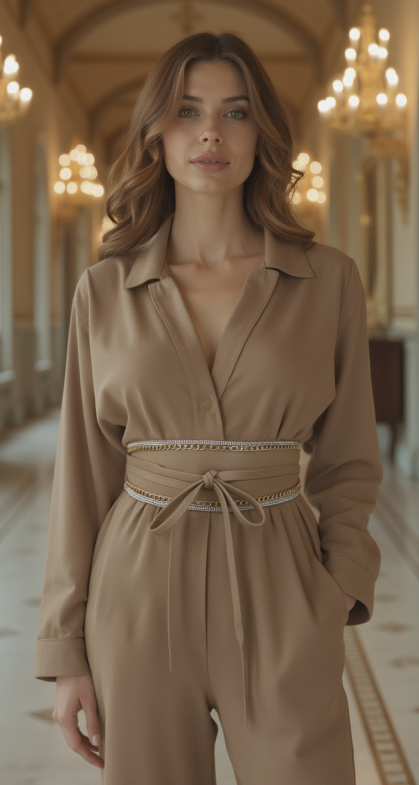 Women Caramel Beige Wrap Around Wide Tie Kimono Elegant Dress Belt Fit Size S M