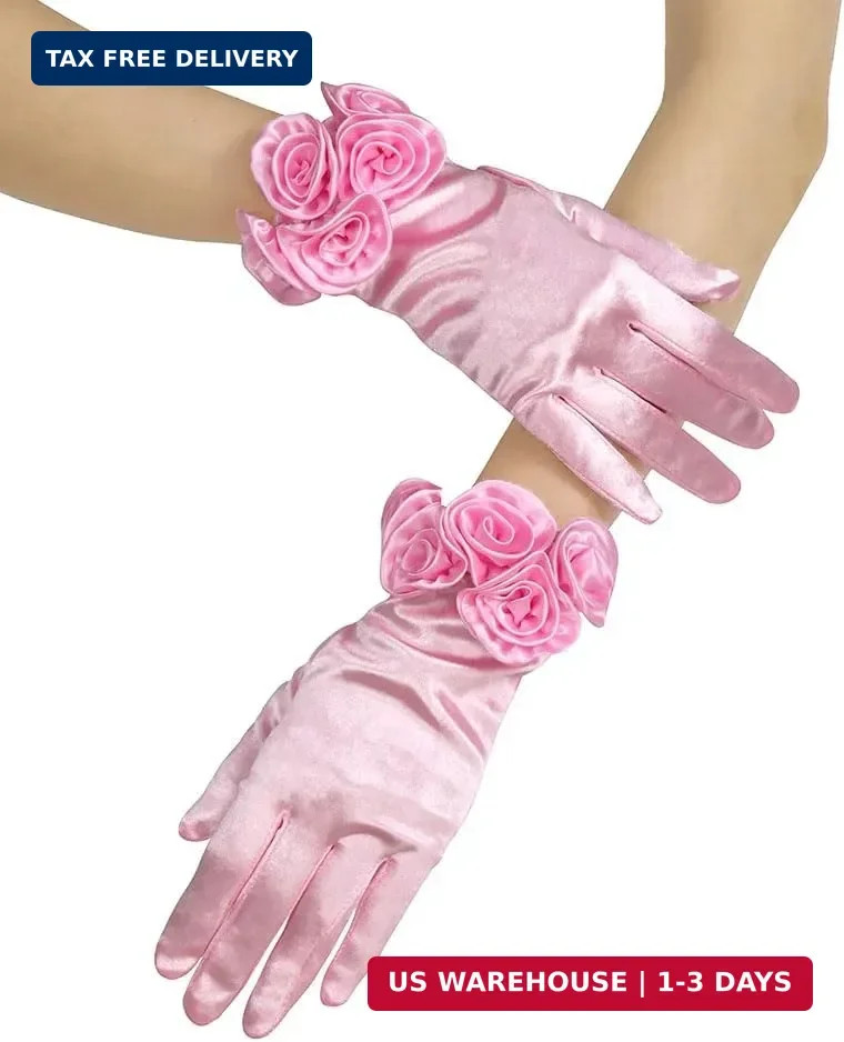 Short Satin Floral Gloves Elegant Wedding Dress Gloves for Opera Dinner Party Ac