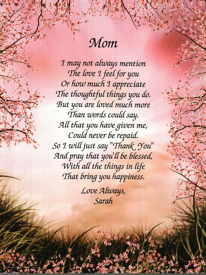 Personalized Poem for MOM for Her Birthday, Mother's Days, or JUST Because Gift