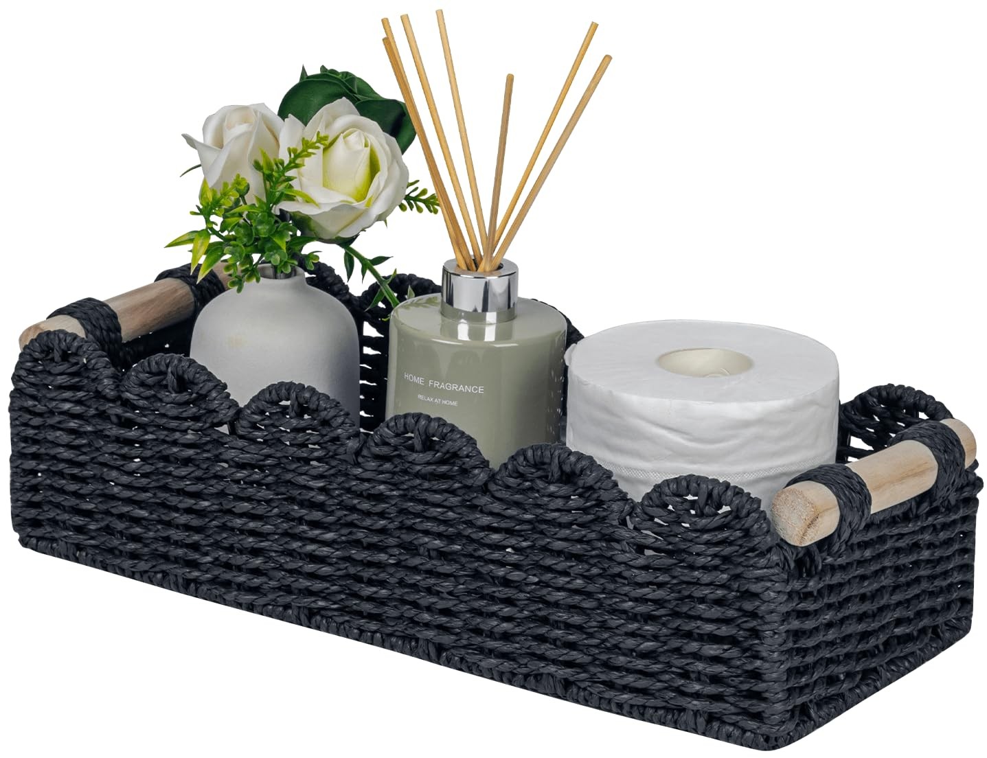 Storage Basket Scalloped Edge Home Decor Basket, Living Room Cozy Decor, Rope...