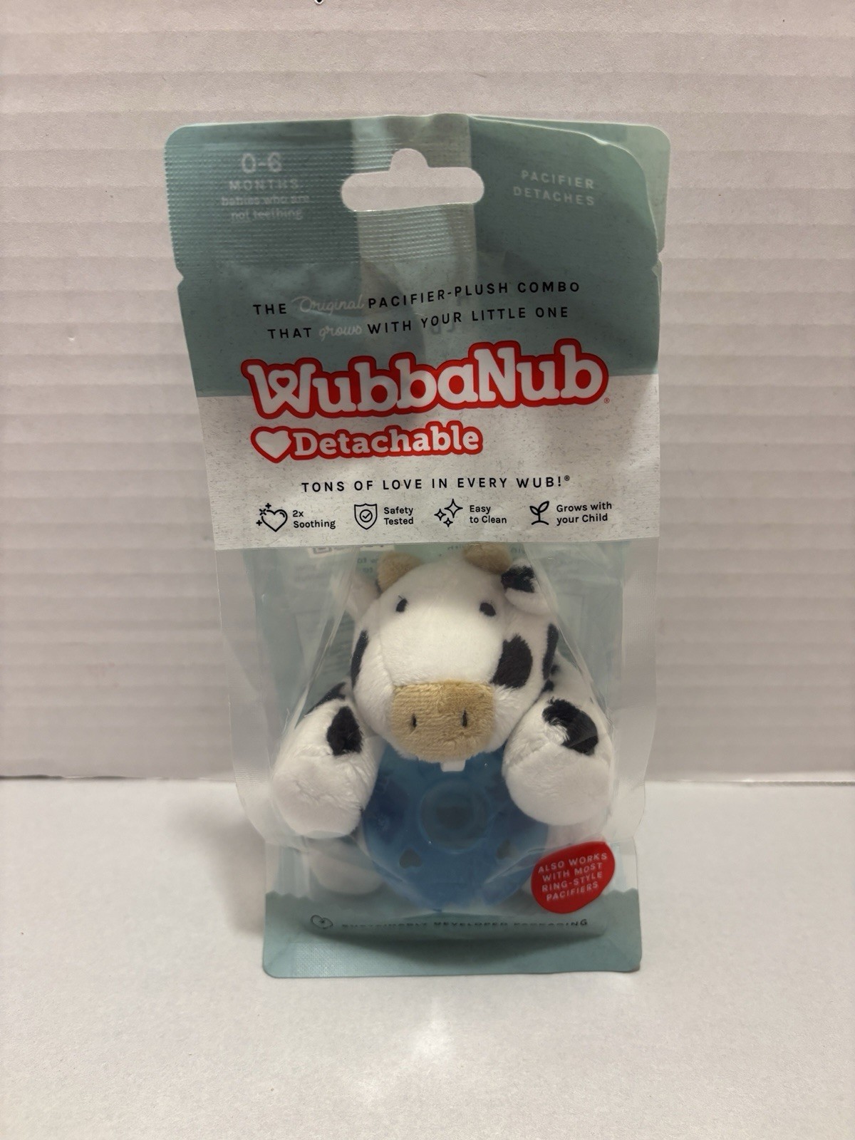 WubbaNub Moo Cow Pacifier Plush & Binky Lovey Infants Baby New SEALED