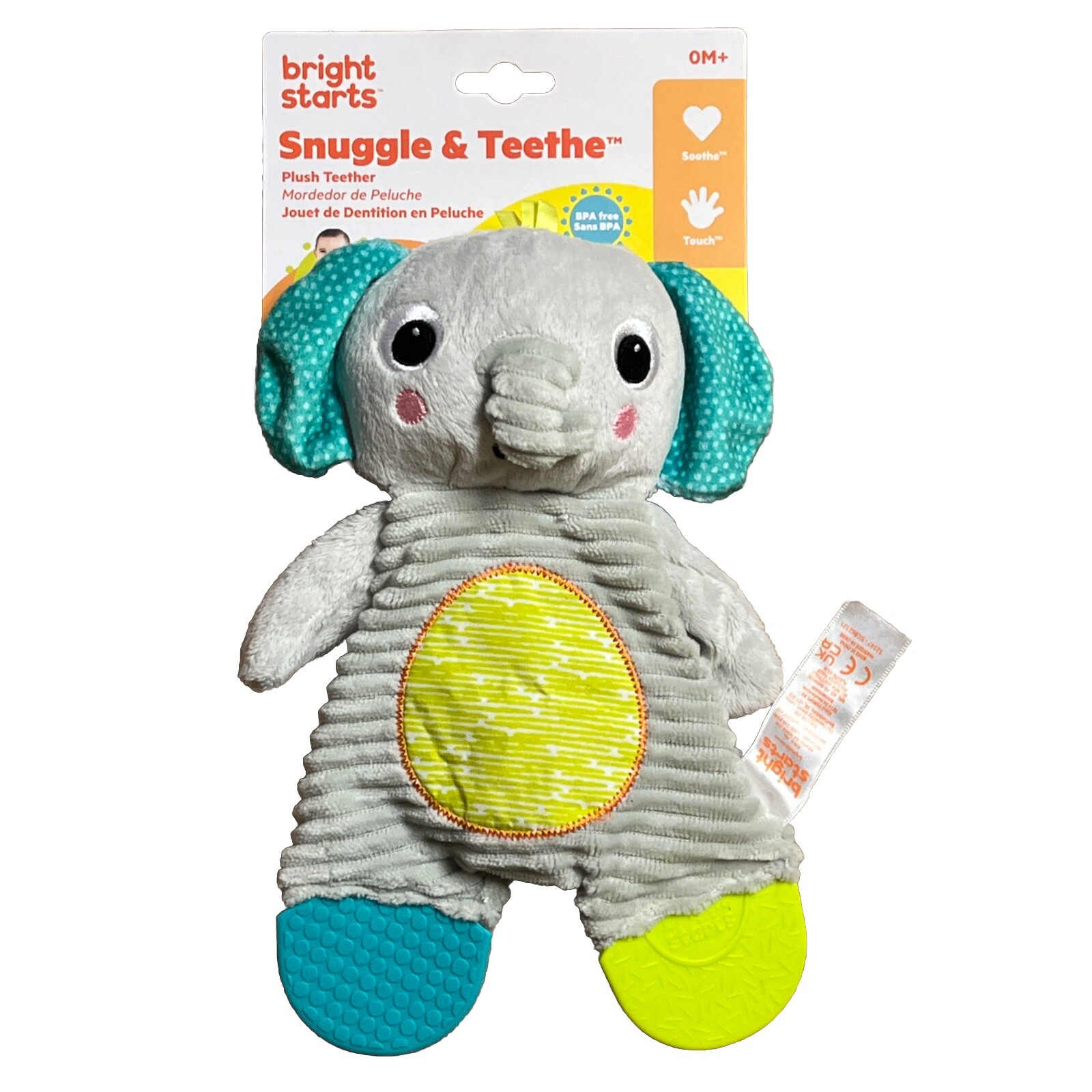 Baby Teether Plush Toy Snuggle BPA-free Crinkle Teething 5" Elephant