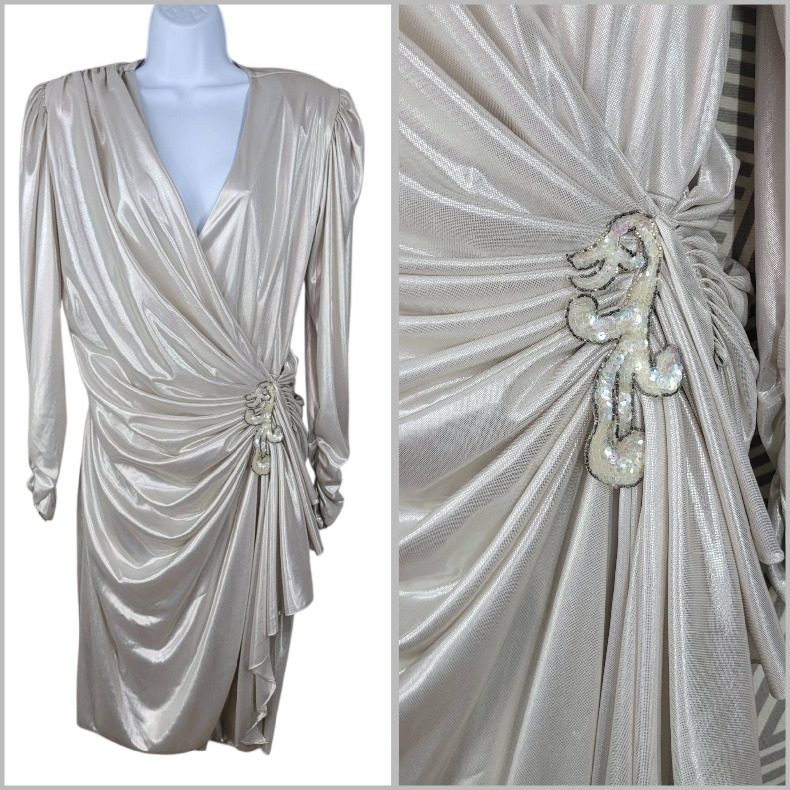 Vintage 80s Wet Look Dress 10-12 Evening Event Alt Drape Whimsigoth Liquid 