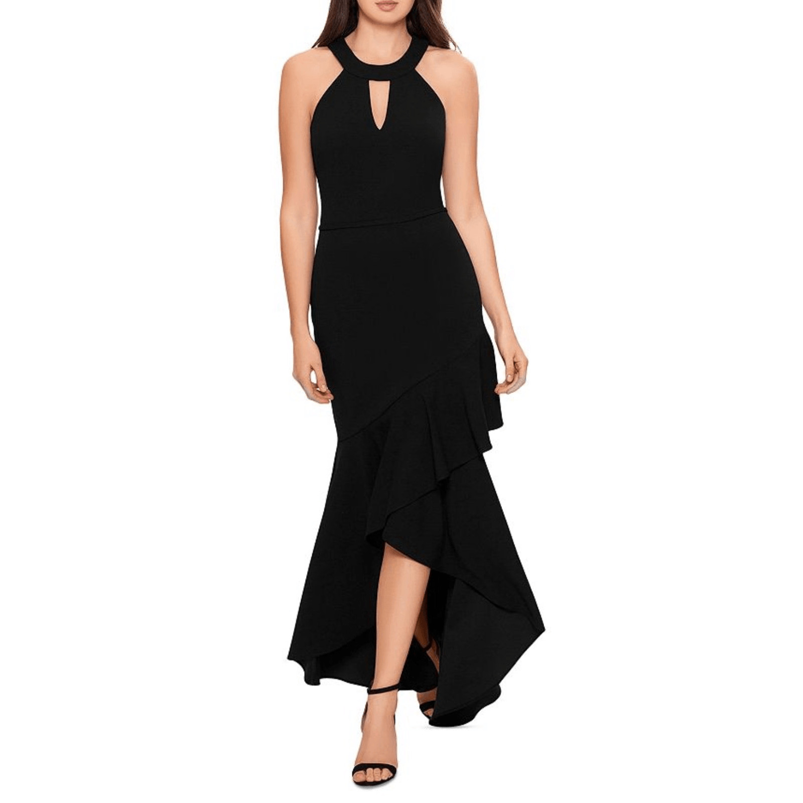 AQUA High Low Dress Size 4 Black Evening Gown Floor Sweeping Look Sleeveless NEW