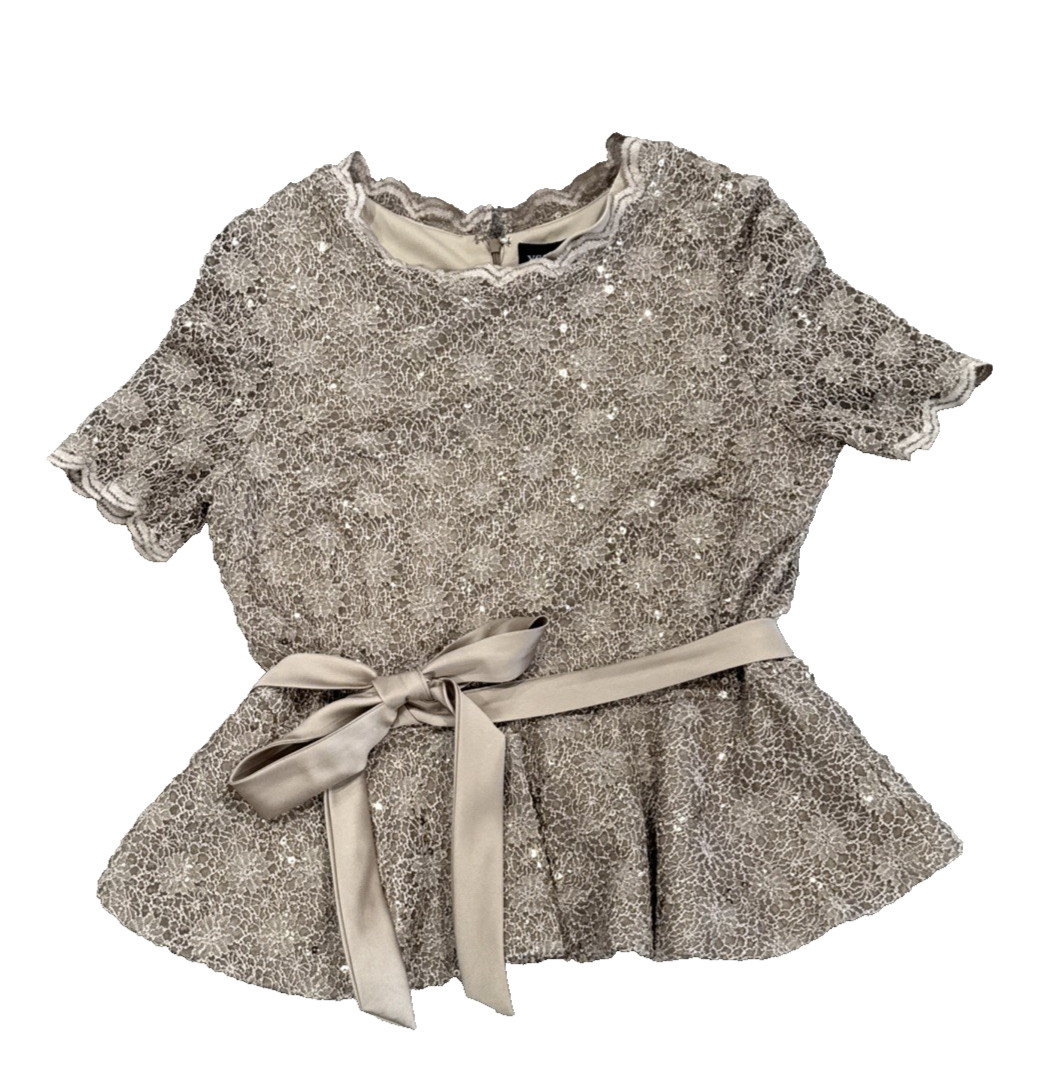 XSCAPE Metallic-look Evening Top Size 16 Dressy Cocktail Party Tie Waist 3/4 Slv