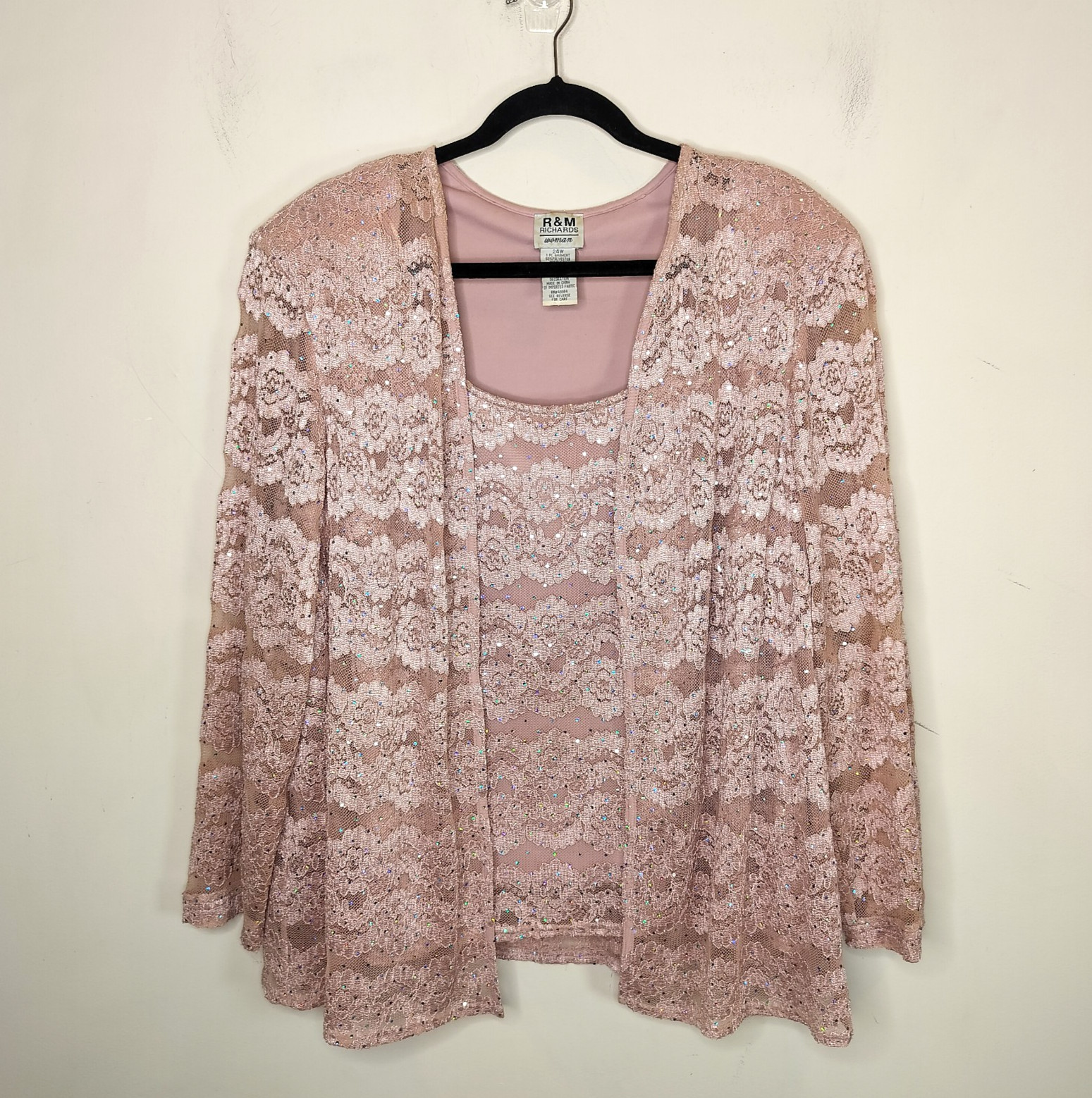 R&M Richards Lace Cardigan Top Layered Look 24W Plus Women's Romantic Evening
