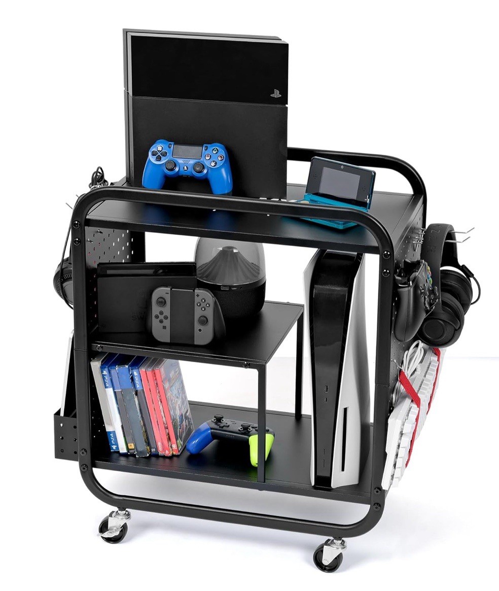 Game Organizer Wheeled Storage for PS5/PS4/Xbox/Switch/Game Accessories-Black
