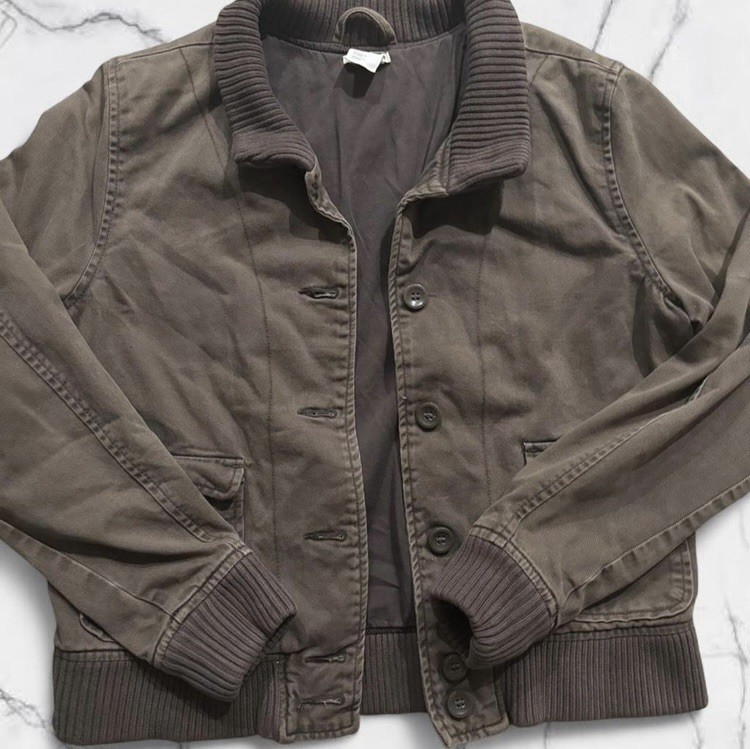 Brown Bomber Jacket – Women’s Size S Ribbed Collar & Cuffs Casual Streetwear