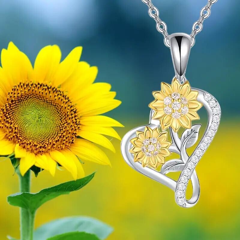 Silvery Fashion Cute Sunflower Heart Shaped Pendant Necklace Women Unique Gift