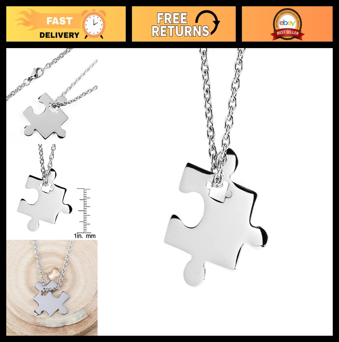 Autism Awareness Jigsaw Puzzle Piece Necklace - Stainless Steel Jewelry Gift