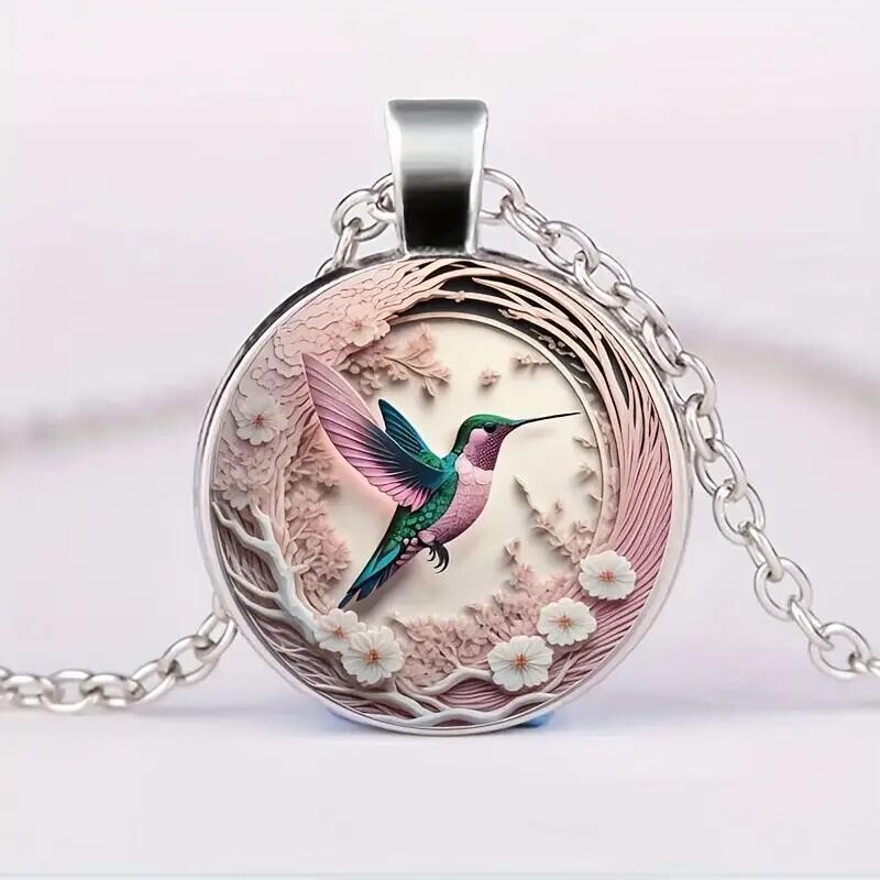 Pink Fashion Hummingbird Round Pendant Necklace Colorful Unique Gift Fashion New