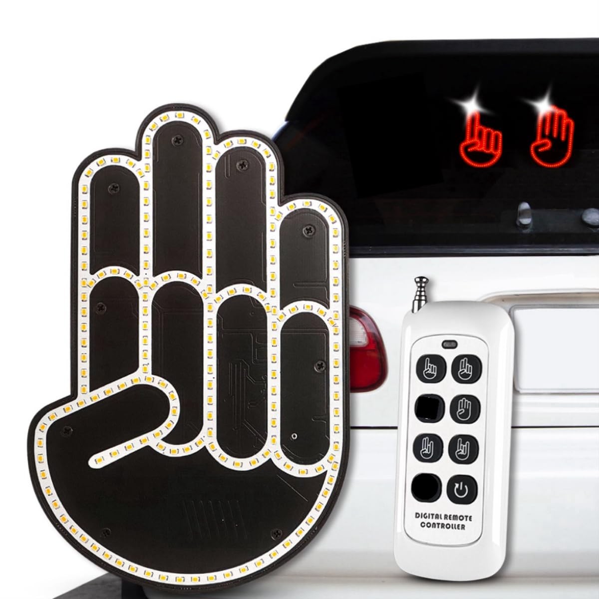 LED Gesture Hand Lights Remote Control Car Finger Sign For Window Cool Gadgets