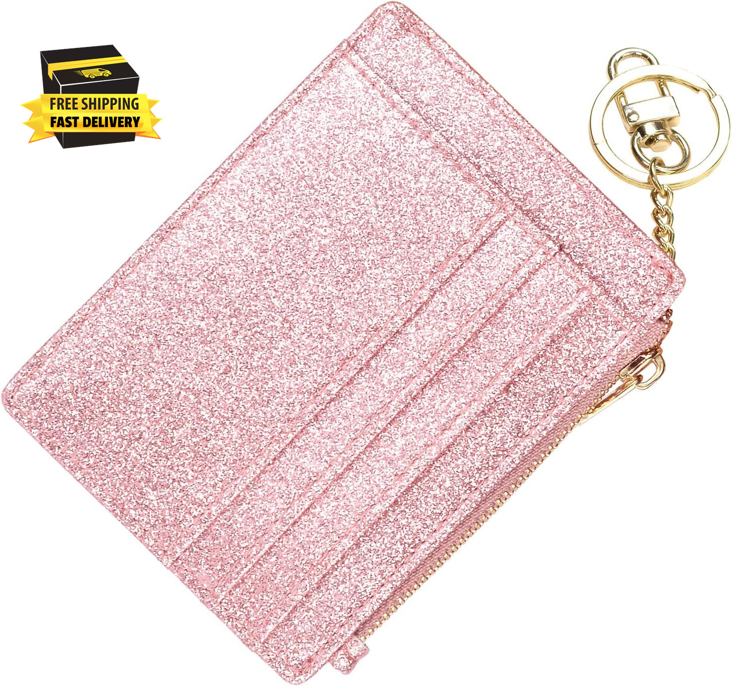 Slim RFID Credit Card Holder for Women Mini Front Pocket Wallet Purse with Keych