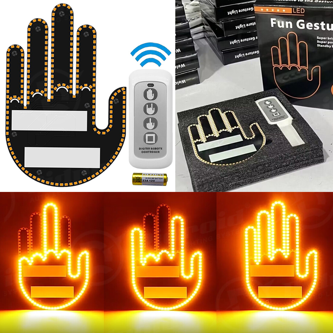 New Funny Car Middle Finger Gesture Sign Light & Remote for Car Truck SUV Seadan