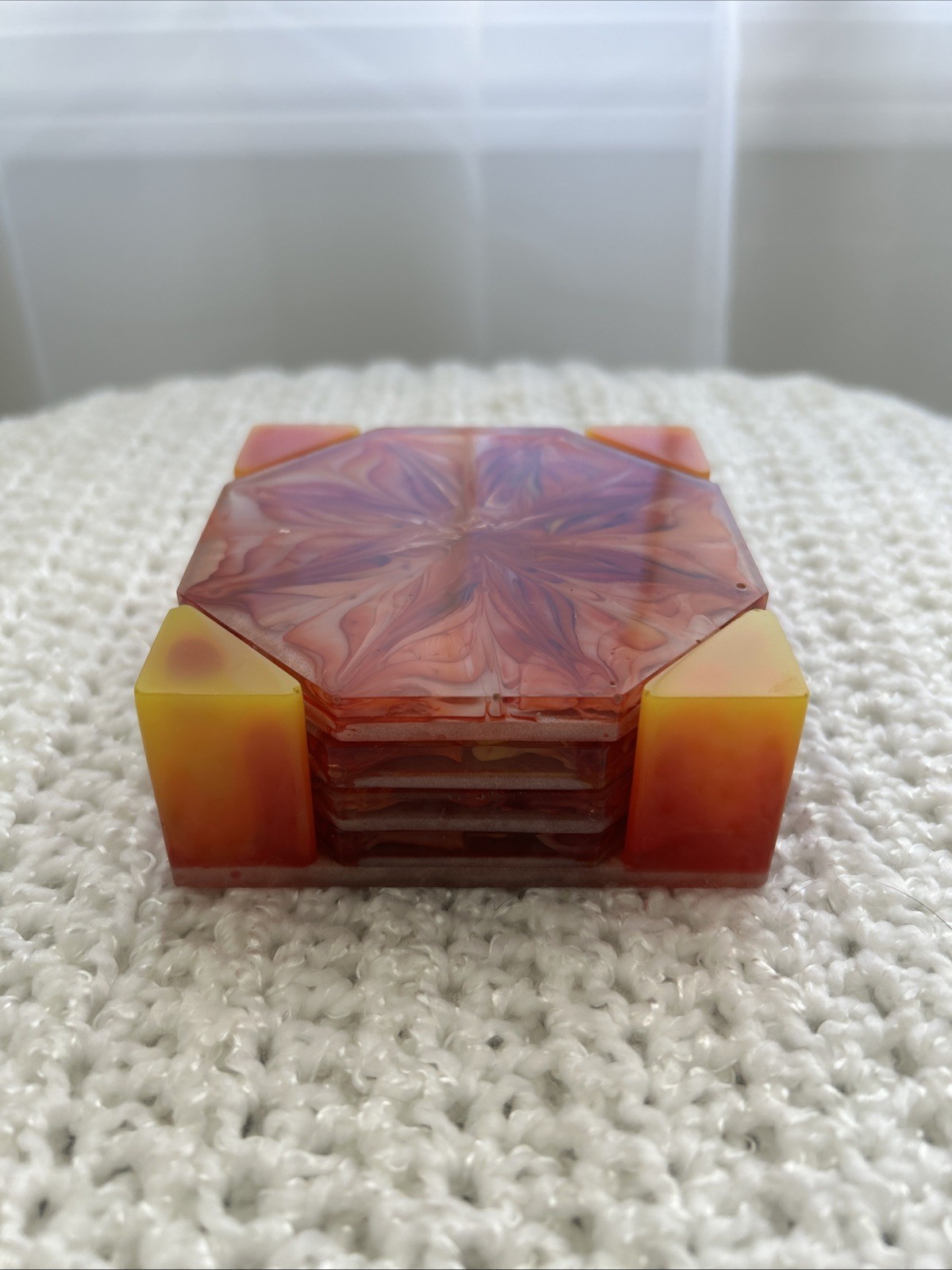 Resin Coaster Set of 4 Red Orange Handmade Home Decor Office Bar Accessory