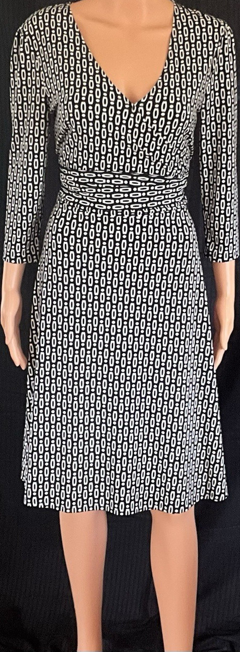 Black White Geometric Faux  Wrap Dress, office, party, classy, luncheon