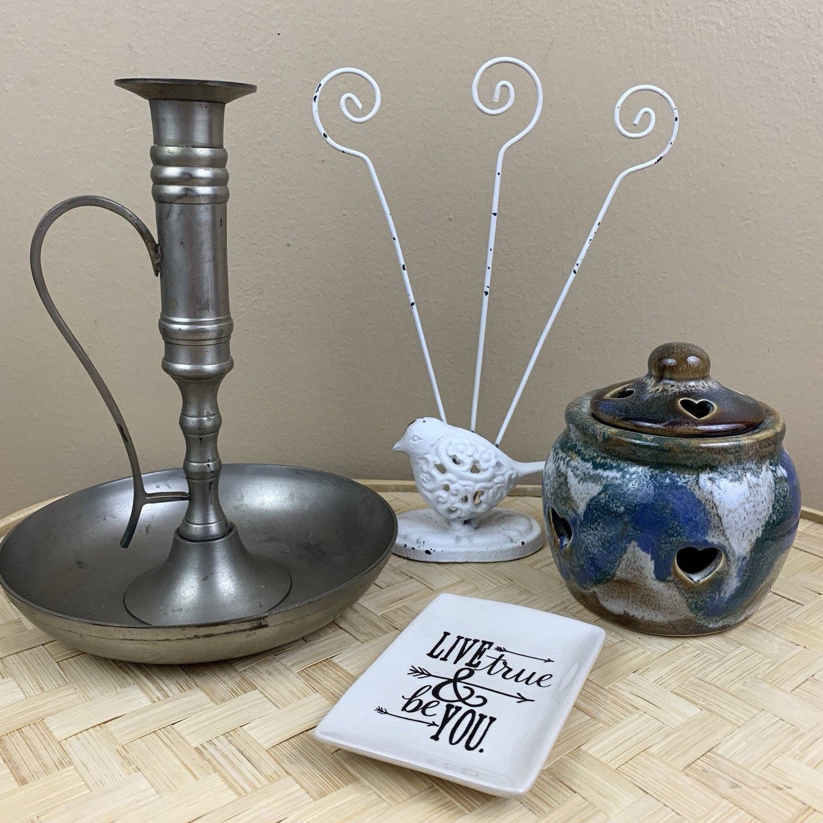 Home Decor Lot Vtg Candle Holder Trinket Dish Ceramic Jar Bird Picture Holder