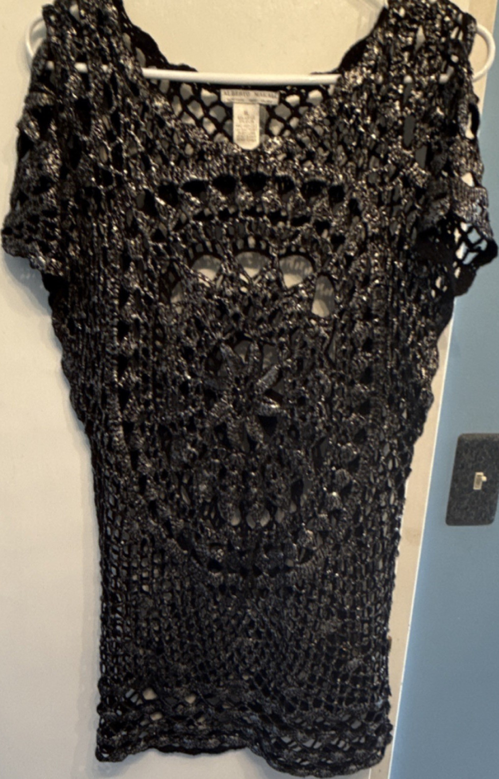 Alberto Makali Black Crochet Sheer Knee Length Sheath Dress XL