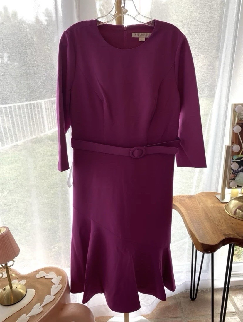 Kay Unger Purple Belted Fit & Flare Midi Dress 