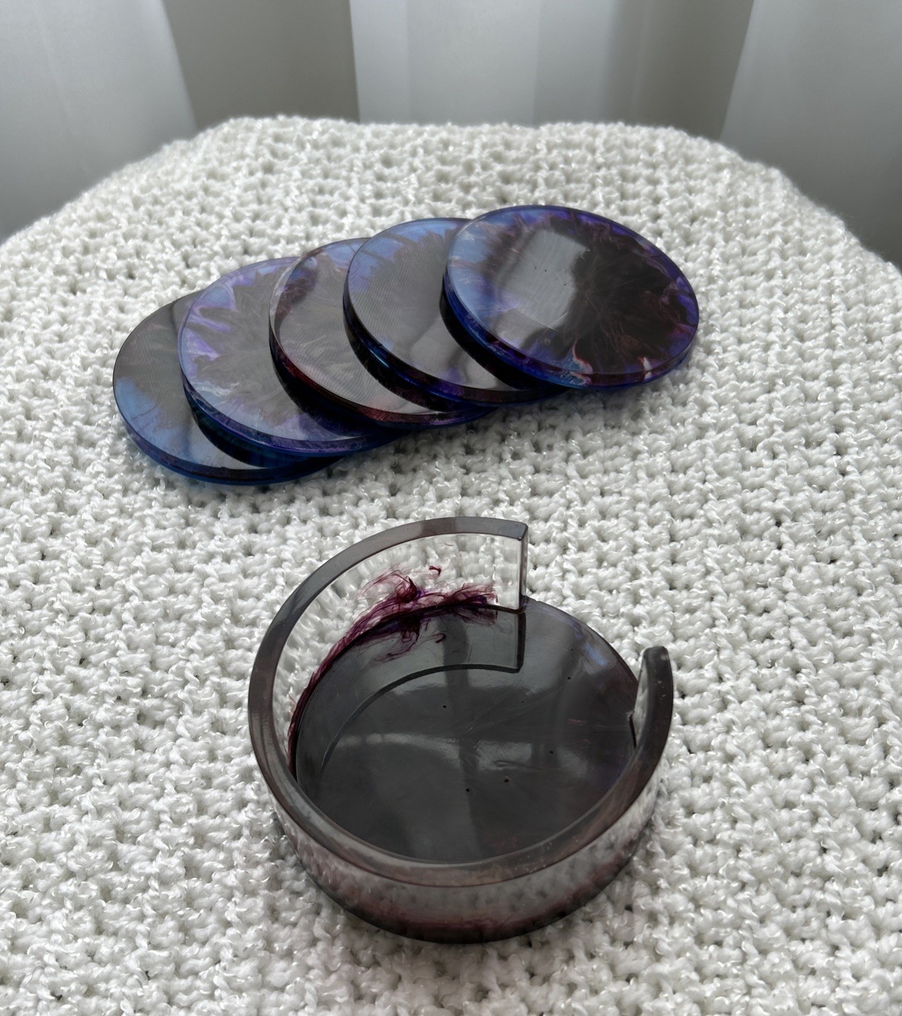 Resin Coaster Set of 5 Purple Blue Red Handmade Home Decor Office Bar Accessory