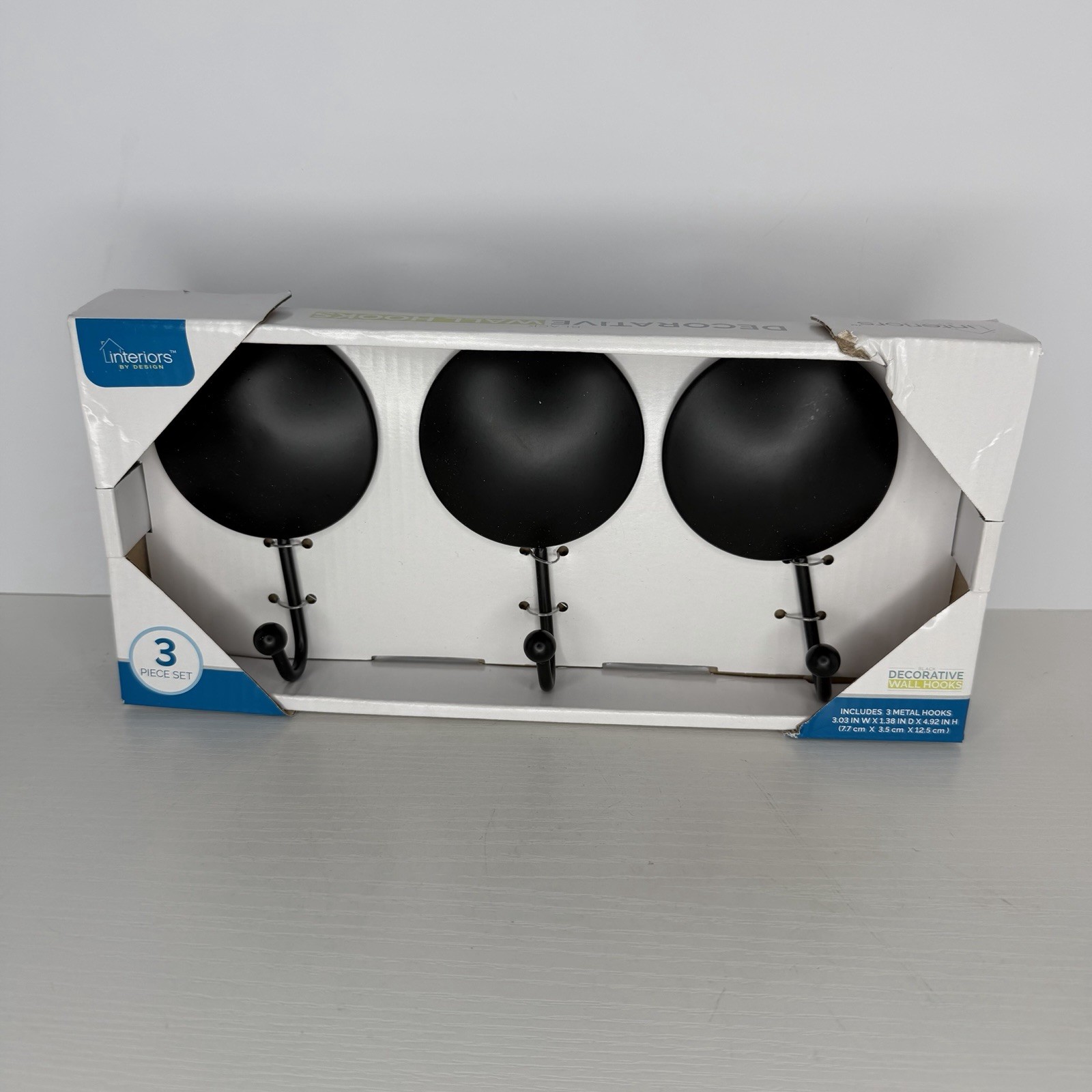 Interiors By Design Decorative Wall Hooks 3 Piece Black Individual Sealed In Box