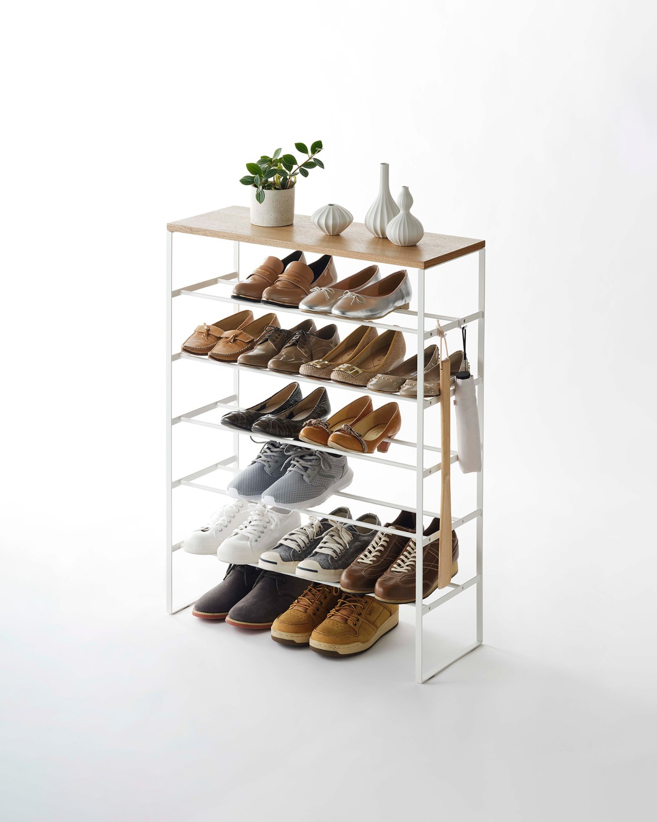 Yamazaki Home TOWER 6-Tier Shoe Rack Space-Saving Entryway Organizer Steel White