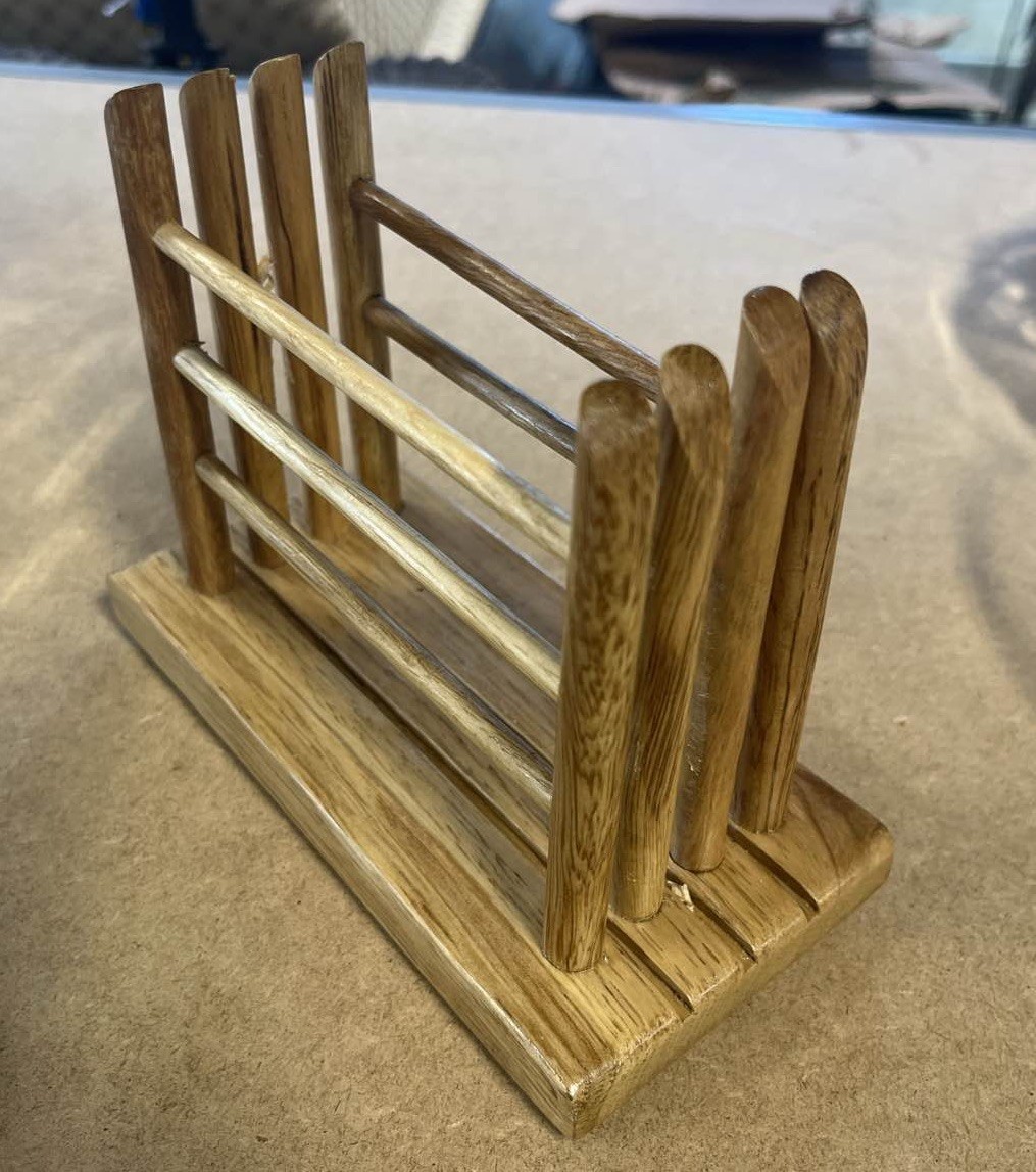 Vintage Wood Slatted Magazine Rack Cookbook Holder Tabletop Organizer Display d4