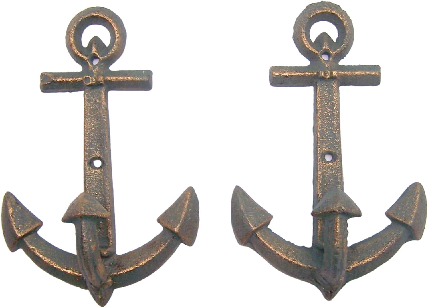 Distressed Green Anchor Wall Hooks, Set of 2, Coastal Interior Design