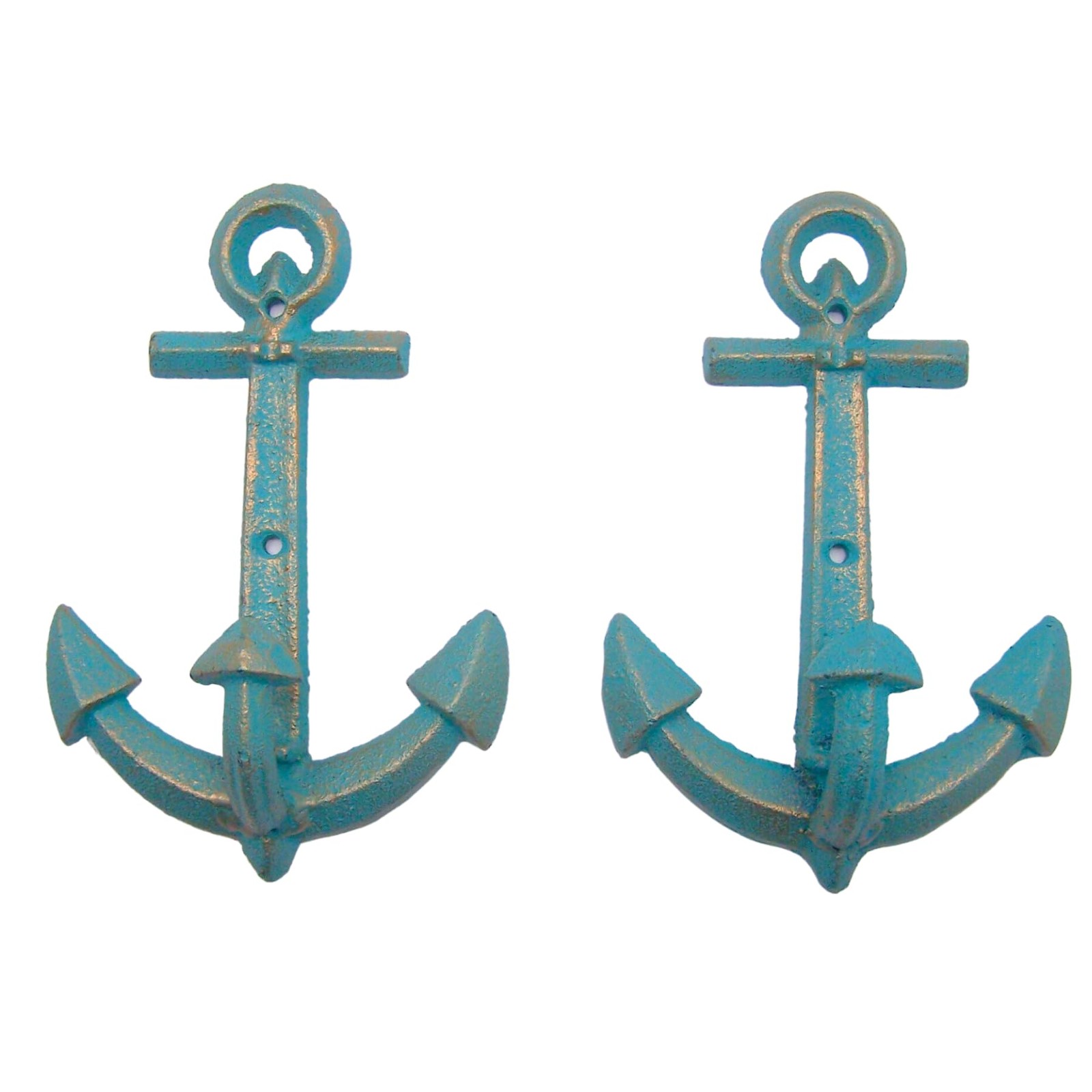Distressed Blue Anchor Wall Hooks, Set of 2, Coastal Interior Design, Wall Mo...