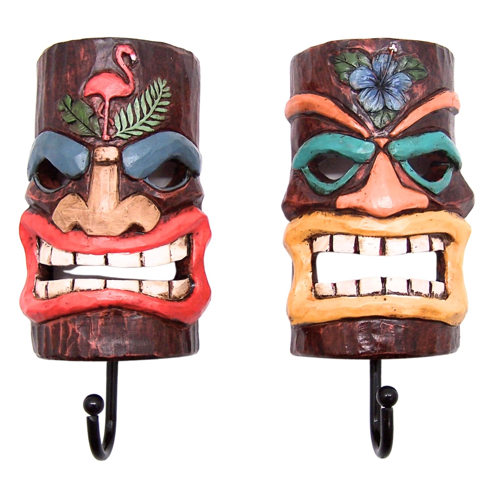Tiki Wall Hooks, Set of 2 Assorted Designs, Coastal Interior Design, Wall Mou...
