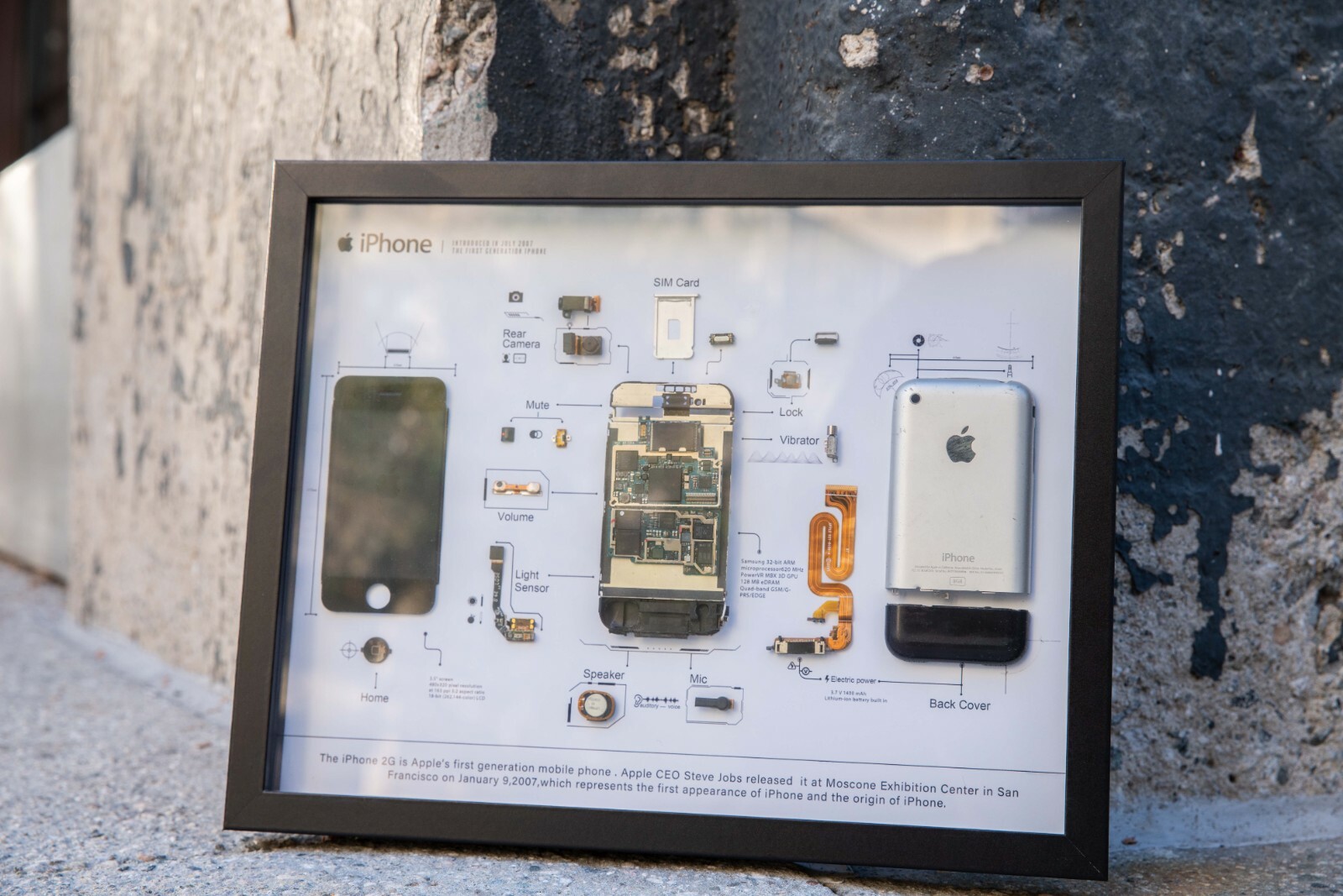 Disassembled iPhone 1st Gen Teardown With Frame, Deconstructed iPhone 1 Art